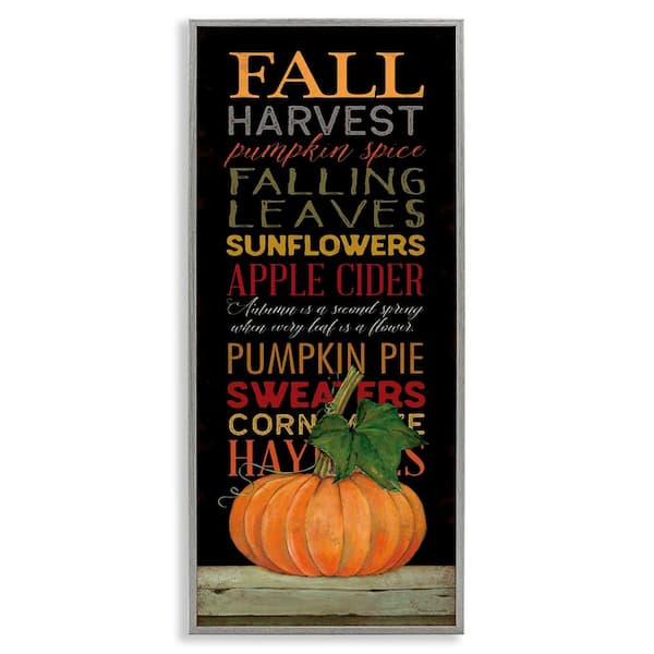 Fall Harvest Autumn Seasonal by Stephanie Workman Marrott Gray Framed Graphic Typography Art Print 30 in. x 13 in.