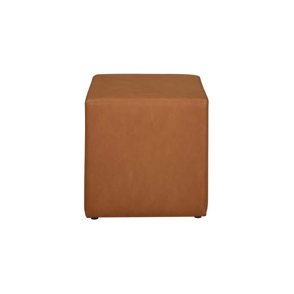 Carmel Faux Leather Cube Ottoman with Pocket Coil Cushion