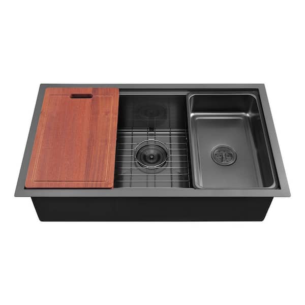 32 in. Undermount Single Bowl 18-Gauge Nano Black Stainless steel Anti-Scratch Workstation Kitchen Sink with Accessories