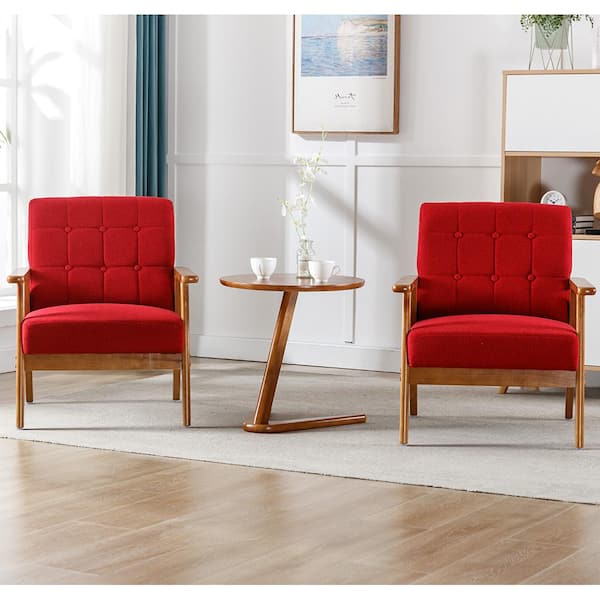 CSC DECOR INC 28 Modern Red Upholstered Linen Arm Chair with