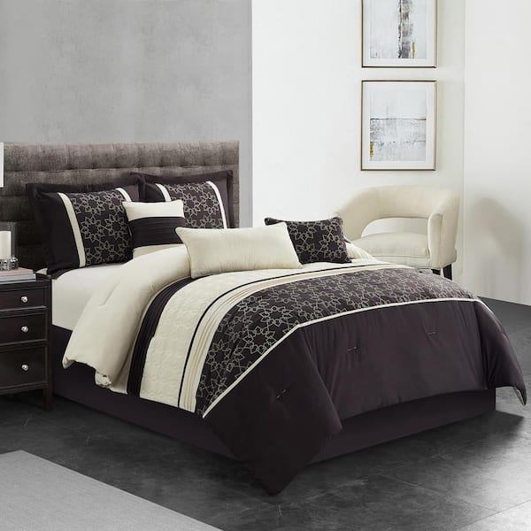 Shatex 7-Piece Coffee Patchwork Polyester King Comforter Set