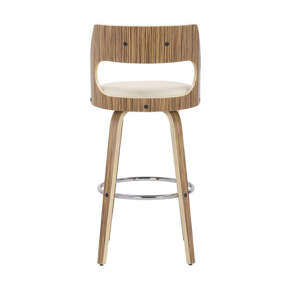 Cecina 30'' Zebra Wood and Cream Faux Leather Swivel Barstool Set