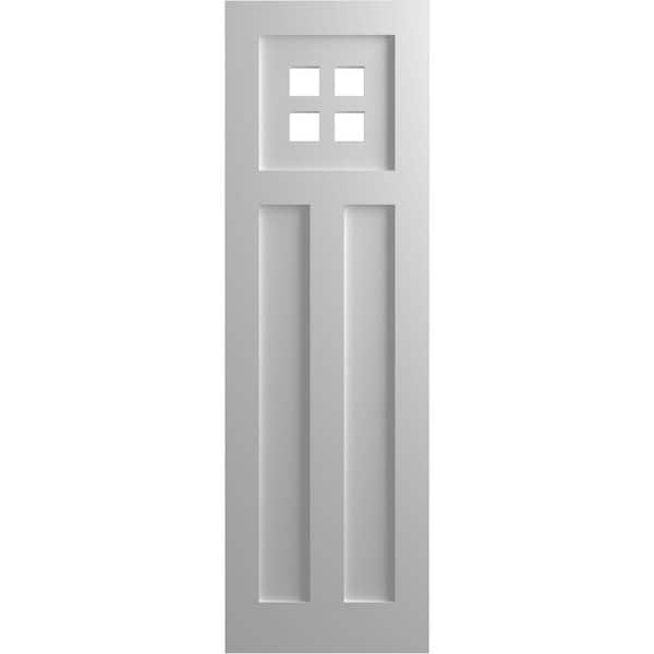 Ekena Millwork 12 in. x 35 in. PVC True Fit San Antonio Mission Style Fixed Mount Flat Panel Shutters Pair in Primed