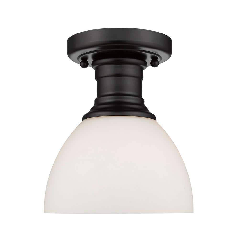 Matte Black Transitional Bowl Light with Opal Glass - Indoor/Outdoor