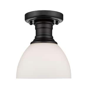 Hines 1-Light Black with Opal Glass 6.88 in. Semi-Flush-Mount