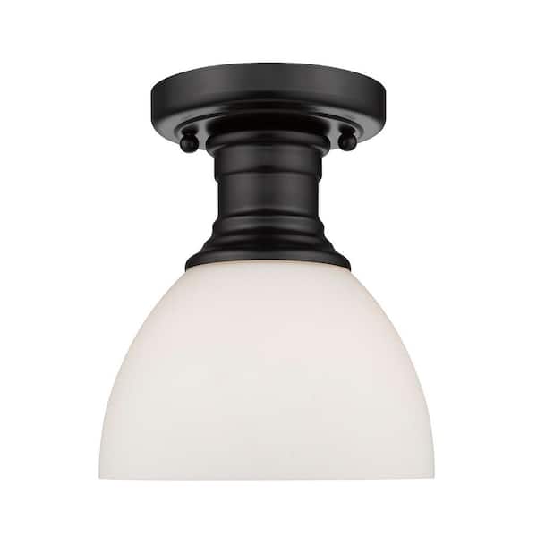 Golden Lighting Hines 1-Light Black with Opal Glass 6.88 in. Semi-Flush-Mount