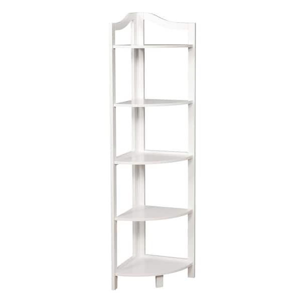 Benjara 62 in. White Wood 5shelf Corner Ladder BookcaseBM187174 The
