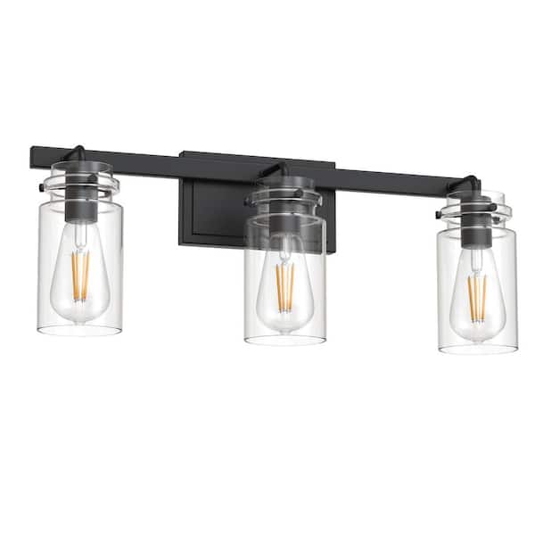 24 in. 3-Light Modern Cylinder Vanity Light for Bathroom Mirror with Clear Glass Shades