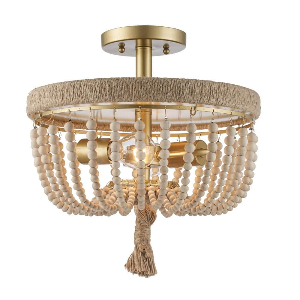 Bel Air Lighting Taylan 14 in. 2-Light Antique Gold Semi Flush Mount ...