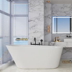 VELA 69 in. Modern Luxury Acrylic Freestanding Flatbottom Single Slipper Non-Whirlpool Soaking Bathtub in White