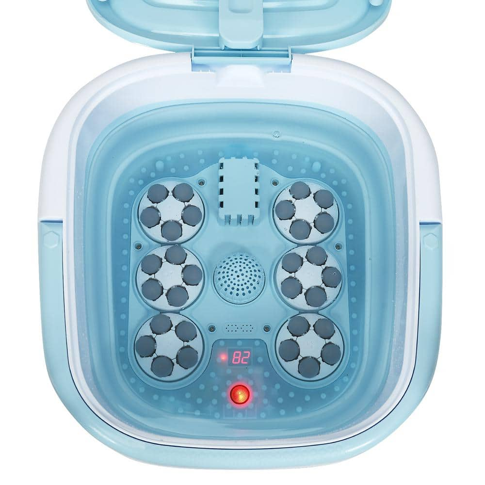 Costway Foldable Foot Spa Bath Motorized Massager With Bubble Red Light Timer Heat In Blue 