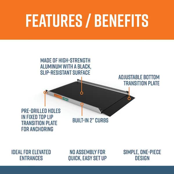 GATEWAY 3G 5 ft. Aluminum Solid Surface Black Wheelchair Ramp