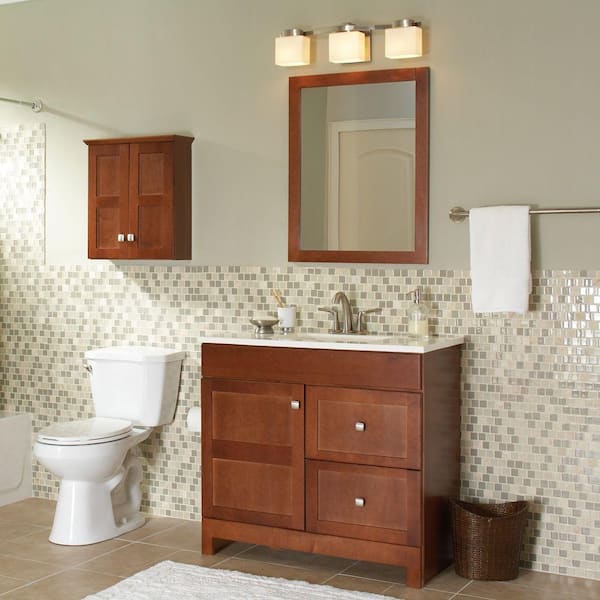 Artisan 36.5 in. W Bath Vanity in Chestnut with Cultured Marble Vanity Top in White with White Sink