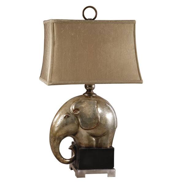 Global Direct 31 in. Antiqued Champagne Elephant Head Table Lamp