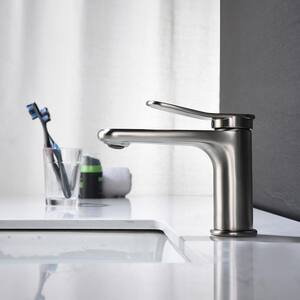 Single Handle Single Hole Sink Vanity Bathroom Faucet in Brushed Nickel