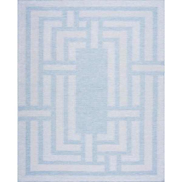 Bailey Aqua 5 ft. x 7 ft. Transitional Geometric Flat Weave Polypropylene Rectangle Indoor/Outdoor Area Rug