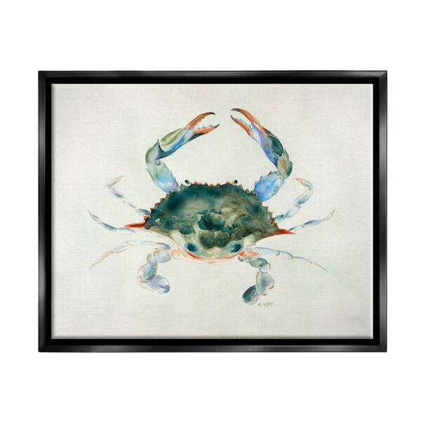 The Stupell Home Decor Collection Blue Sea Crab Over Beige Soft Watercolors by Melissa Hyatt LLC Floater Frame Nature Wall Art Print 17 in. x 21 in.