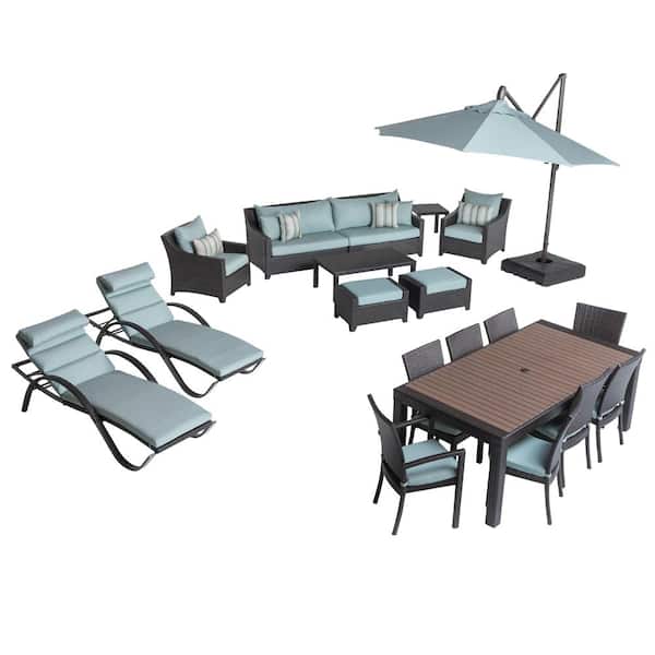 RST Brands Deco Estate Wicker 20-Piece Patio Conversation Set with Bliss Blue Cushions