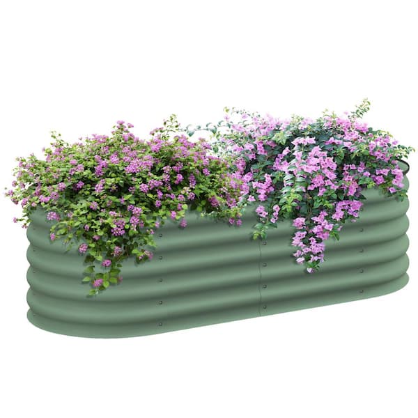 Outsunny 59 in. x 23.5 in. x 16.5 in., Galvanized Steel Raised Garden Bed Kit, Planter Box with Safety Edging, Green