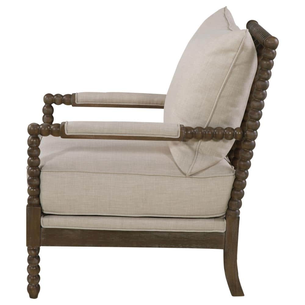 Transitional Geometric Beige Wood Accent Chair