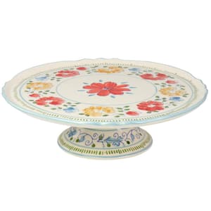 Anaya 12 in. 1-Tier Hand Painted Assorted Color Stoneware Cake Stand