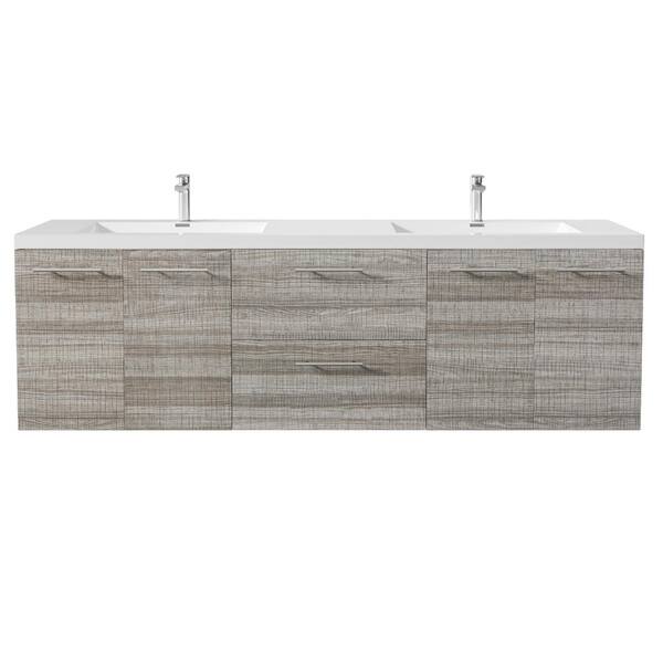 Axis 72 in. W x 20 in. D x 23 in. H Floating Double Sink Bath Vanity in White with White Acrylic Top
