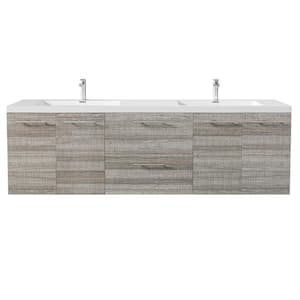 Axis 72 in. W x 20 in. D x 23 in. H Floating Double Sink Bath Vanity in Ash with White Acrylic Top