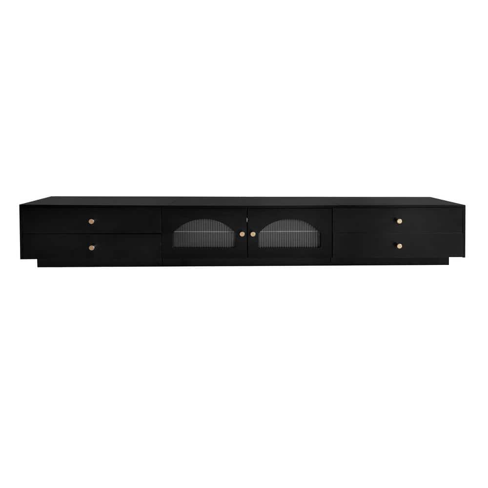86.6 in. W x 15.7 in. D x 12.8 in. H Black Linen Cabinet with 2-Glass Doors