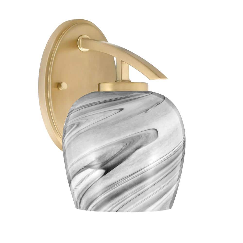 Siena 6 in. 1-Light New Age Brass Sconce with 6 in. Onyx Swirl Glass Shade 