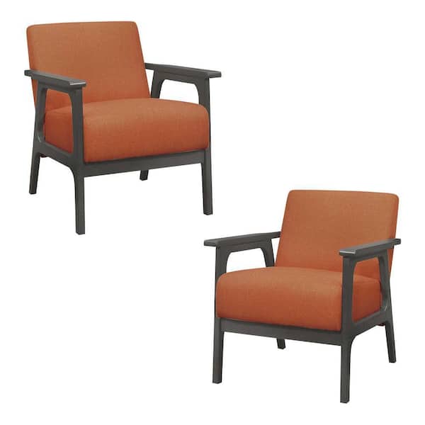 EVERGLADE HOME Ride Orange Textured Upholstery Solid Wood Antique Gray Finish Accent Chair (Set of 2)