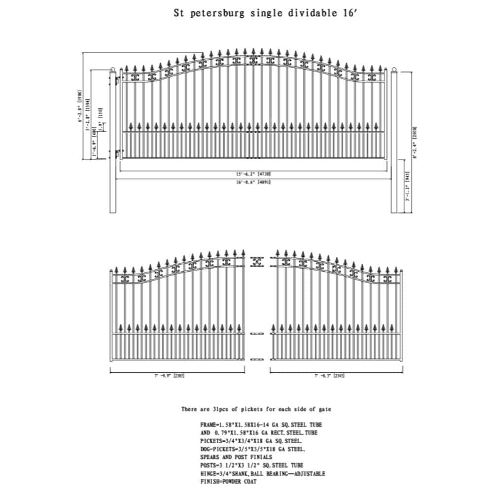 St. Louis Style Black Steel Sliding Driveway Gate with Opener
