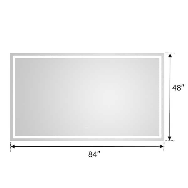 84 in. W x 48 in. H Rectangular Frameless Dimmable Anti-Fog Wall Bathroom Vanity Mirror in White