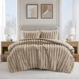 Madison Park Dahlia Polyester Taupe Faux Fur King Comforter Set