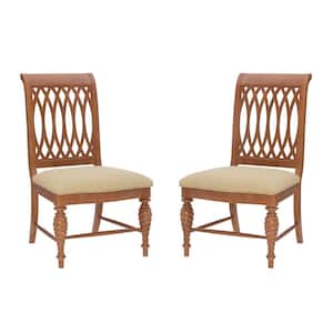 Sequim Brown Wood Chair with Textured Tan Faux Leather Seat Dining Chair (Set of 2)