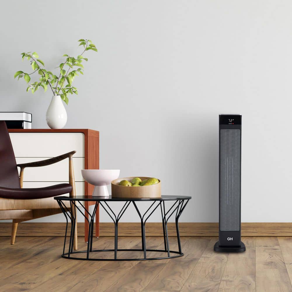 30-Inch Black Ceramic Electric Tower Heater with Thermostat