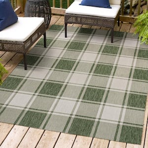 Sabine Traditional Farmhouse Bold Gingham Green/Cream 4 ft. x 6 ft. Indoor/Outdoor Area Rug