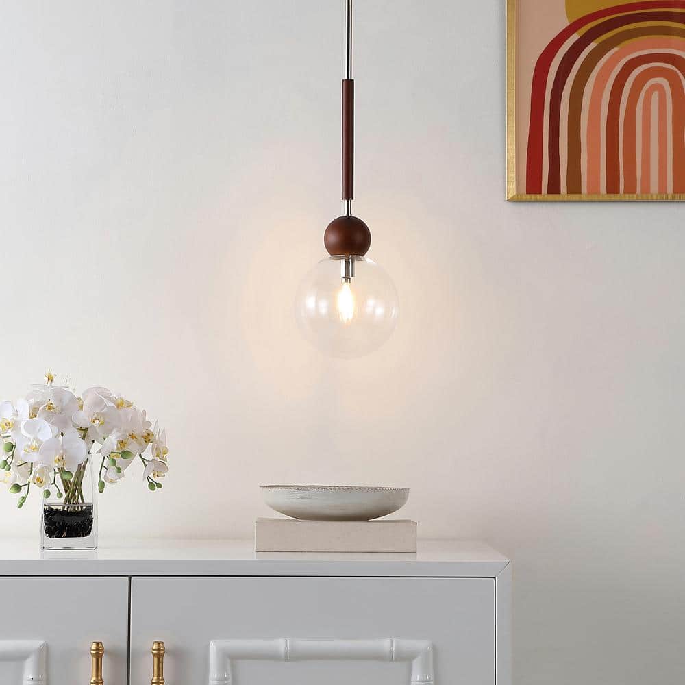 Elegant Nickel & Dark Walnut 7" Globe Pendant Light