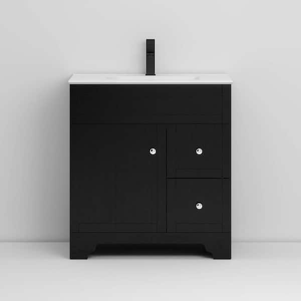29 in. W x 18 in. D x 32 in. H Single Sink Bath Vanity in Black with White Ceramic Top with Sink Set