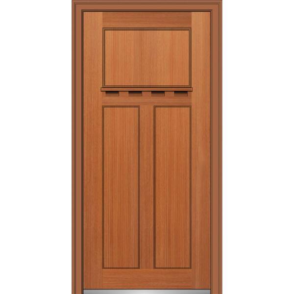 MMI Door 36 in. x 80 in. Shaker Left-Hand Craftsman 3-Panel Stained Fiberglass Fir Prehung Front Door with Dentil Shelf