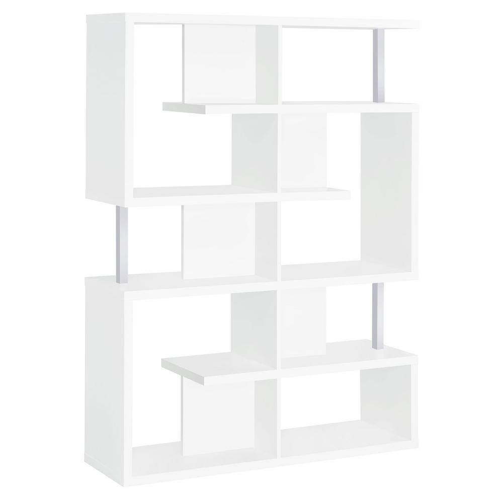 Modern White Zig Zag 5-Tier Bookcase with Chrome Accents