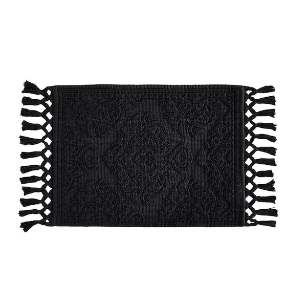 Ricardo Cotton Fringe 21 in. x 41 in. Bath Rug in Black