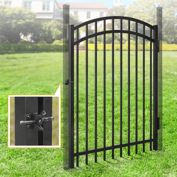 5 ft. x 4 ft. Anti-Rust Metal Black Arched Fence Gate