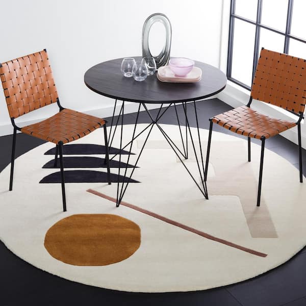 Fifth Avenue Ivory/Brown Doormat 3 ft. x 3 ft. Geometric Round Area Rug