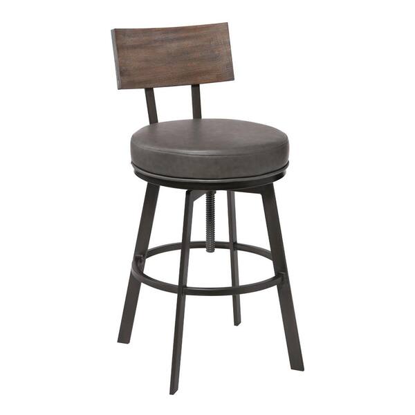 Armen Living Montreal Adjustable Faux Leather Bar Stool in Matte Black and Grey