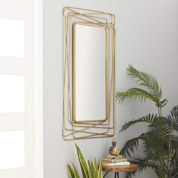 47 in. x 31 in. Rectangle Framed Gold Wall Mirror with Thin Metal Rectangle Frame