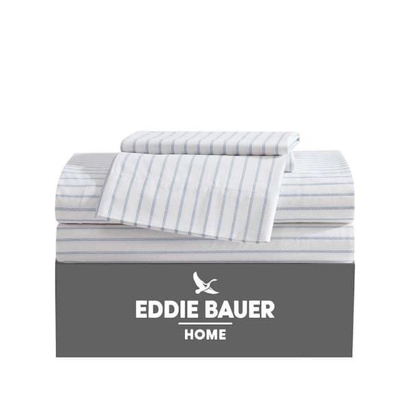 Eddie Bauer Essential Stripe 4-Piece Blue Cotton Queen Sheet Set