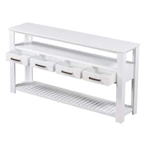 62.2 in. W x 13.8 in. D x 32 in. H White Console Table Linen Cabinet with 4-Drawers and 2 Shelves