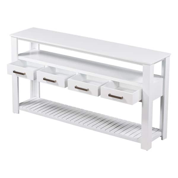 Unbranded 62.2 in. W x 13.8 in. D x 32 in. H White Console Table Linen Cabinet with 4-Drawers and 2 Shelves