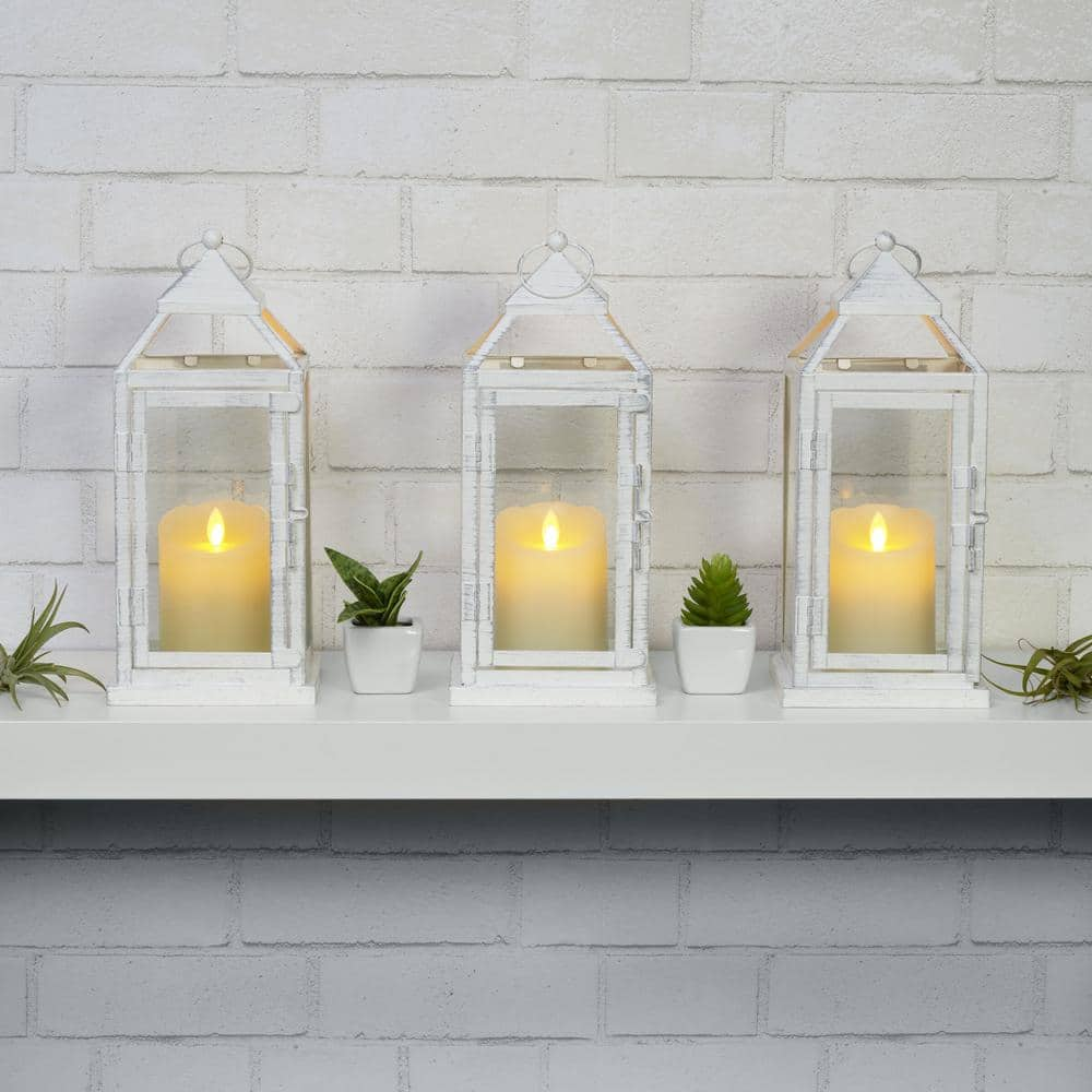 Elements White Metal Lanterns (Set of 3) 5276694 - The Home Depot