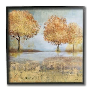 "Autumn Trees by Lake Countryside Landscape" by Carson Lyons Framed Nature Wall Art Print 12 in. x 12 in.